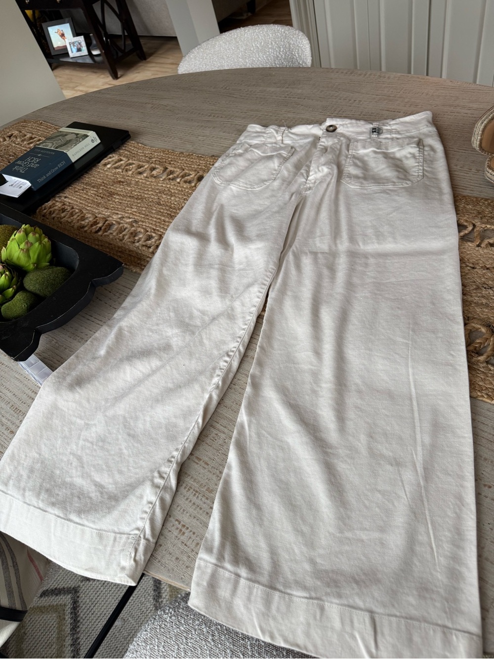 Anthropologie Maeve Colette Cream Wide-Leg High-Rise Linen Ankle Pants